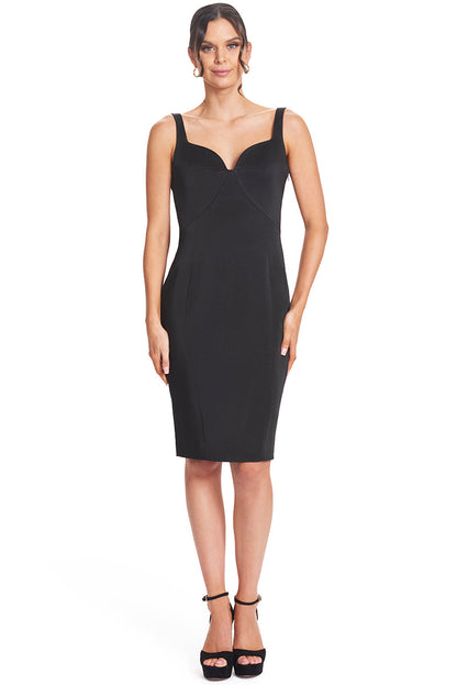 Homa Bow Back Dress - Black Satin Midi Dress with Sweetheart Neckline