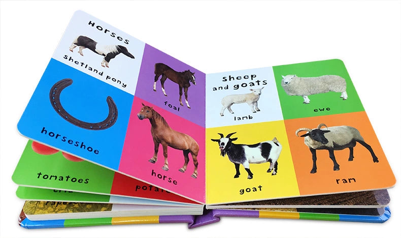 First 100 Animals Words Book for Kids Early Education Hardcover Board Book Baby Learning English Picture Books Montessori Toys