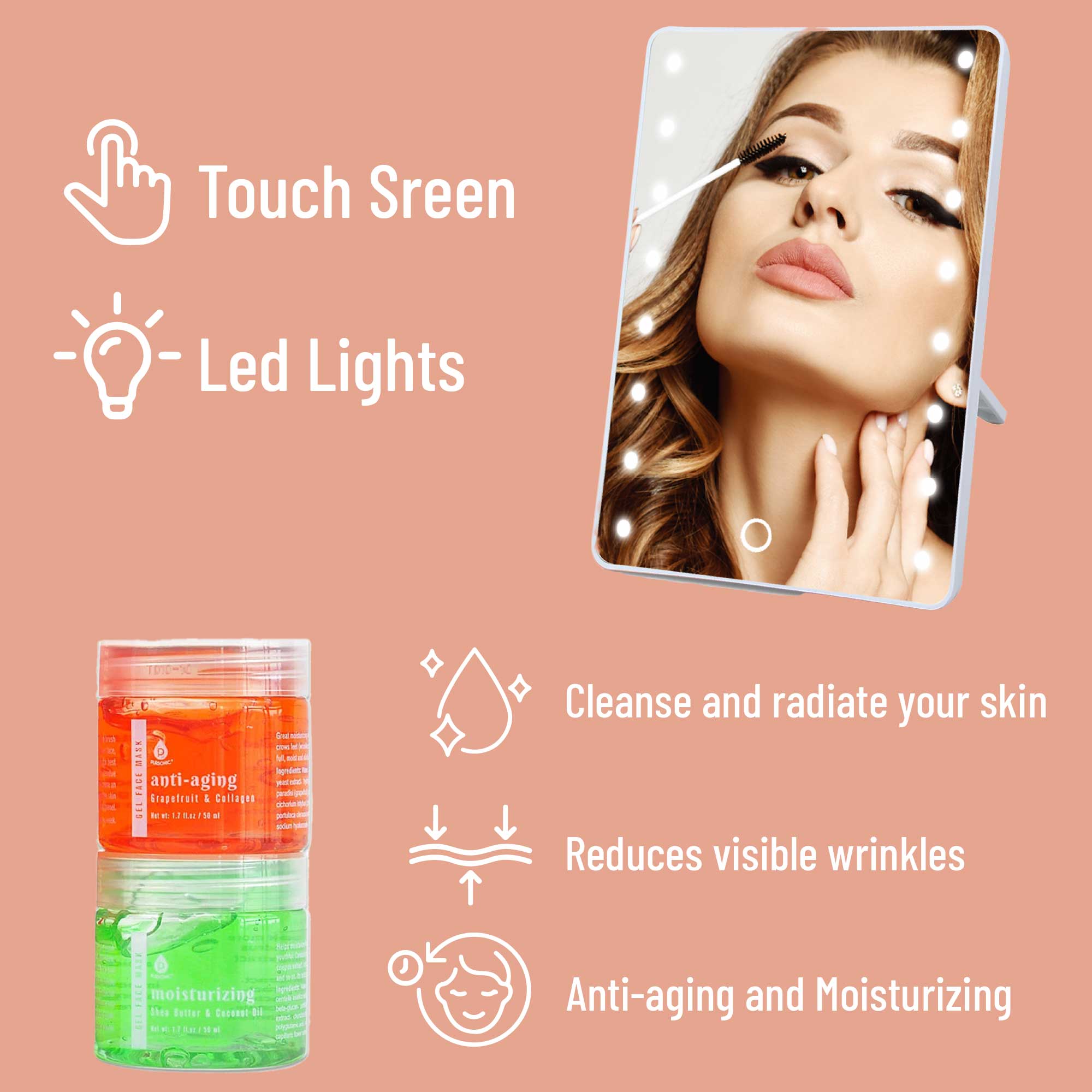 Pursonic Touchscreen LED Vanity Mirror and Luxurious Gel &amp; Mud Face