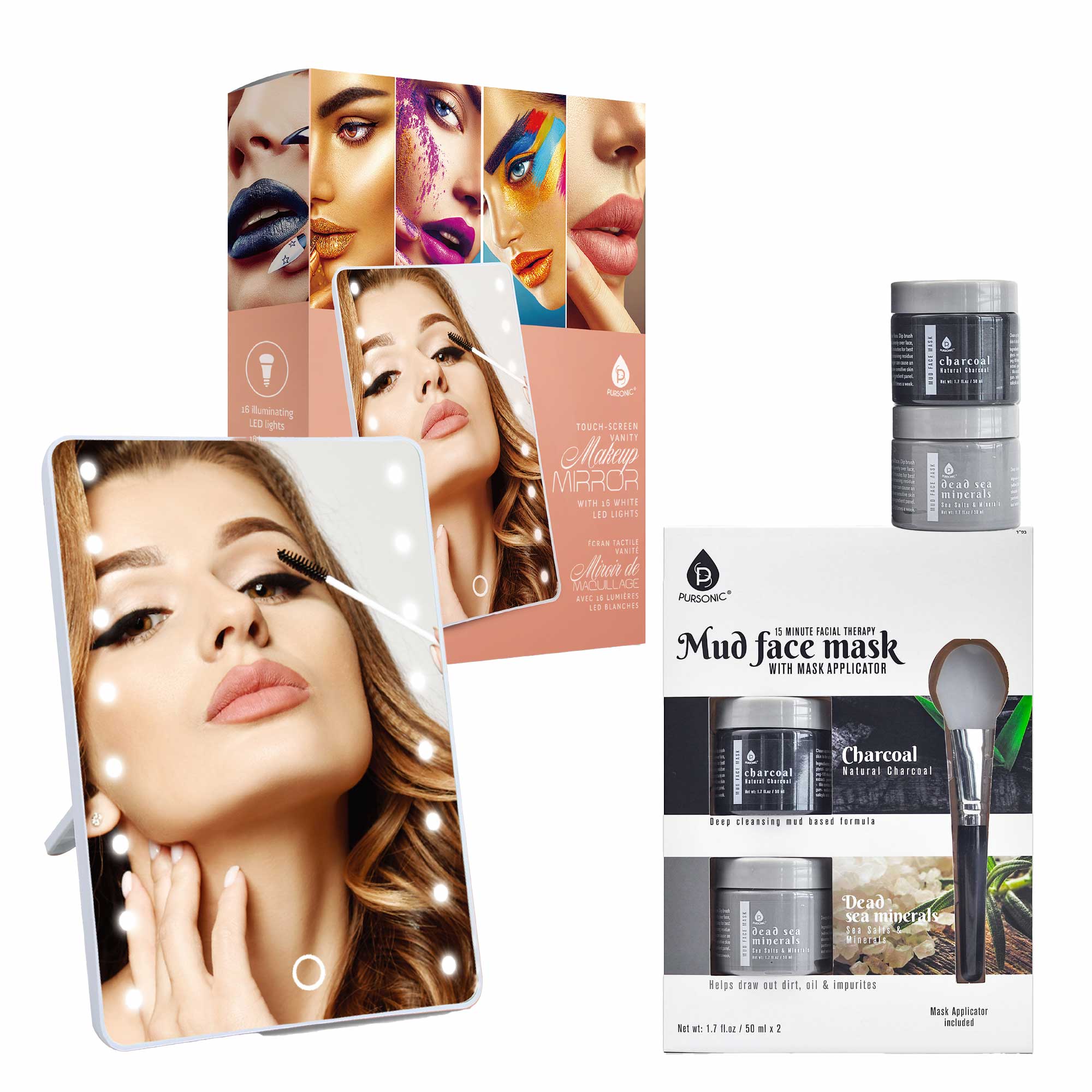 Pursonic Touchscreen LED Vanity Mirror and Luxurious Gel &amp; Mud Face