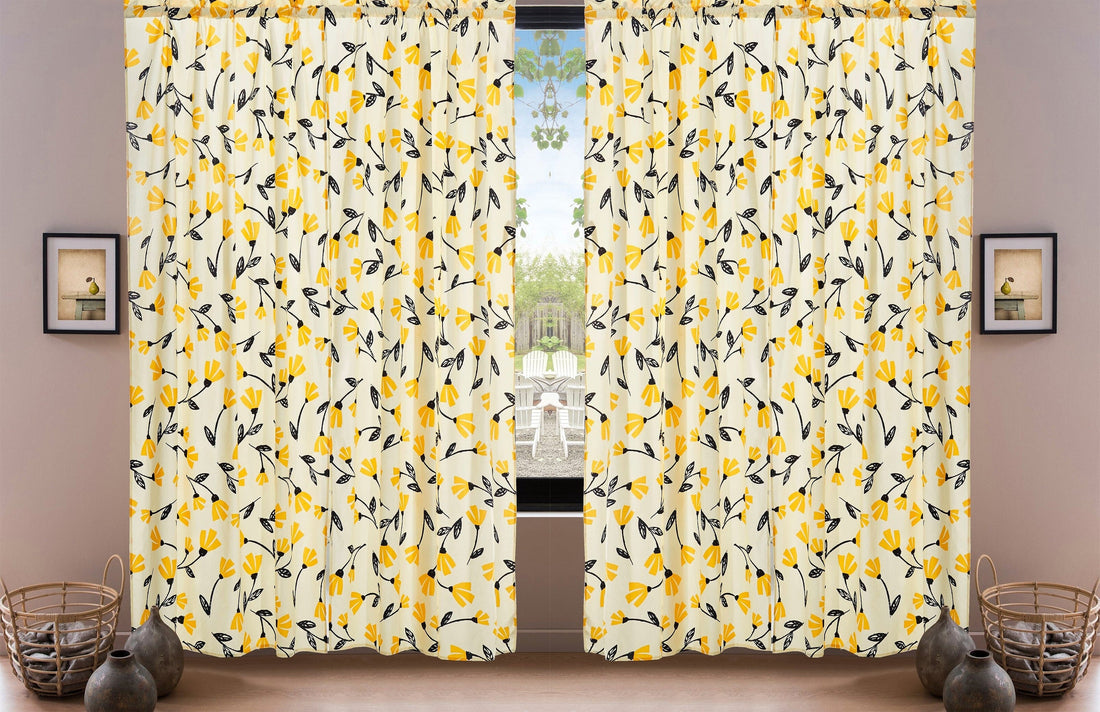 DaDa Bedding Set of 2 Botanical Floral Window Curtain Panels - Natural