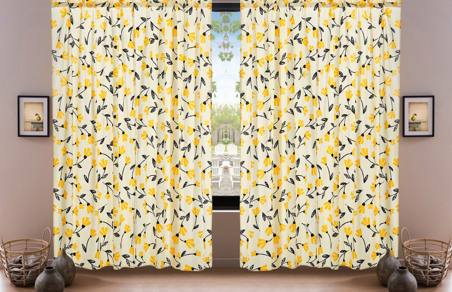 DaDa Bedding Set of 2 Botanical Floral Window Curtain Panels - Natural