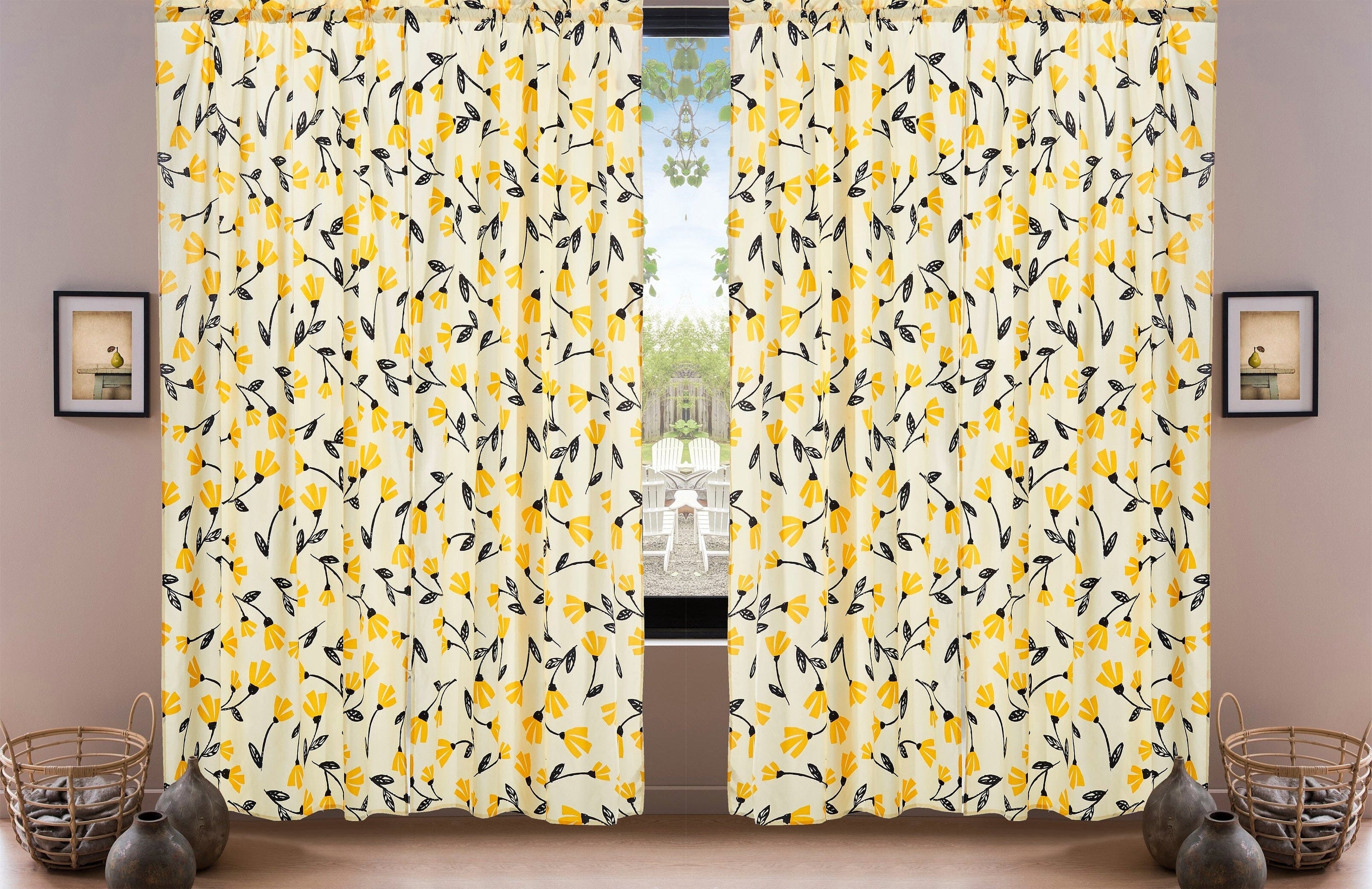 DaDa Bedding Set of 2 Botanical Floral Window Curtain Panels - Natural