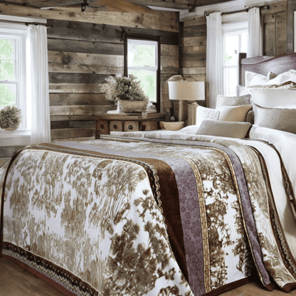 DaDa Bedding Elegant Twilight Lavender Brown Floral Flannel Mink