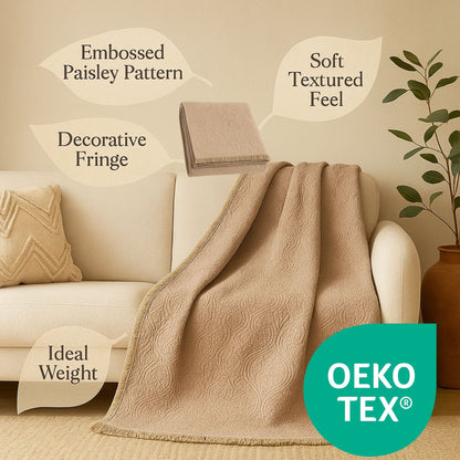 DaDa Bedding Elegant Fringed Cotton Quilted Throw Blanket - Luxurious