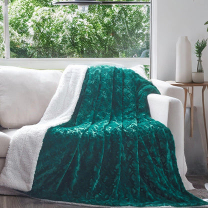 DaDa Bedding Mermaid Scales Emerald Green Blue w/ Sherpa Backside Faux
