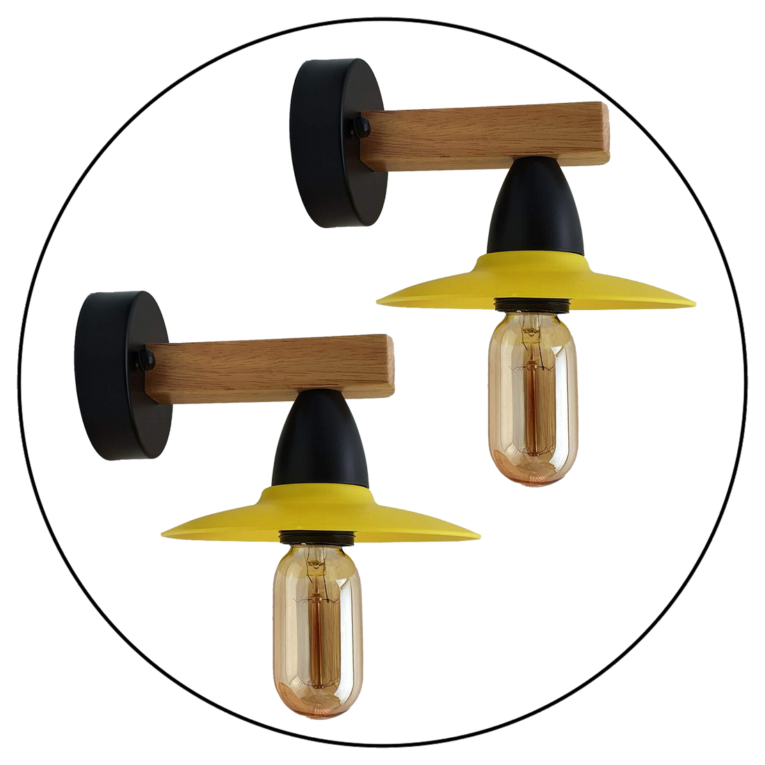 2 Pack Yellow Modern Vintage Wood Wall Light fixtures~1019