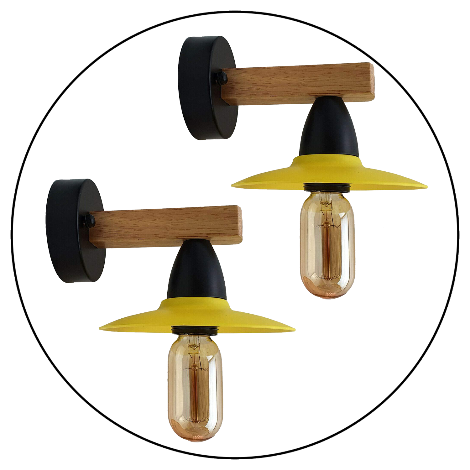 2 Pack Yellow Modern Vintage Wood Wall Light fixtures~1019
