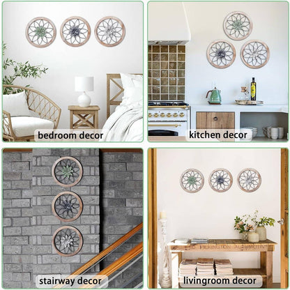 Round Farmhouse Wall Decor Floral Medallion Rustic Set