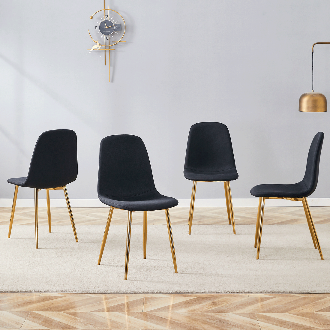 Luxury Simple Chair - Set of 4 BLACK Linen-Cotton Material High