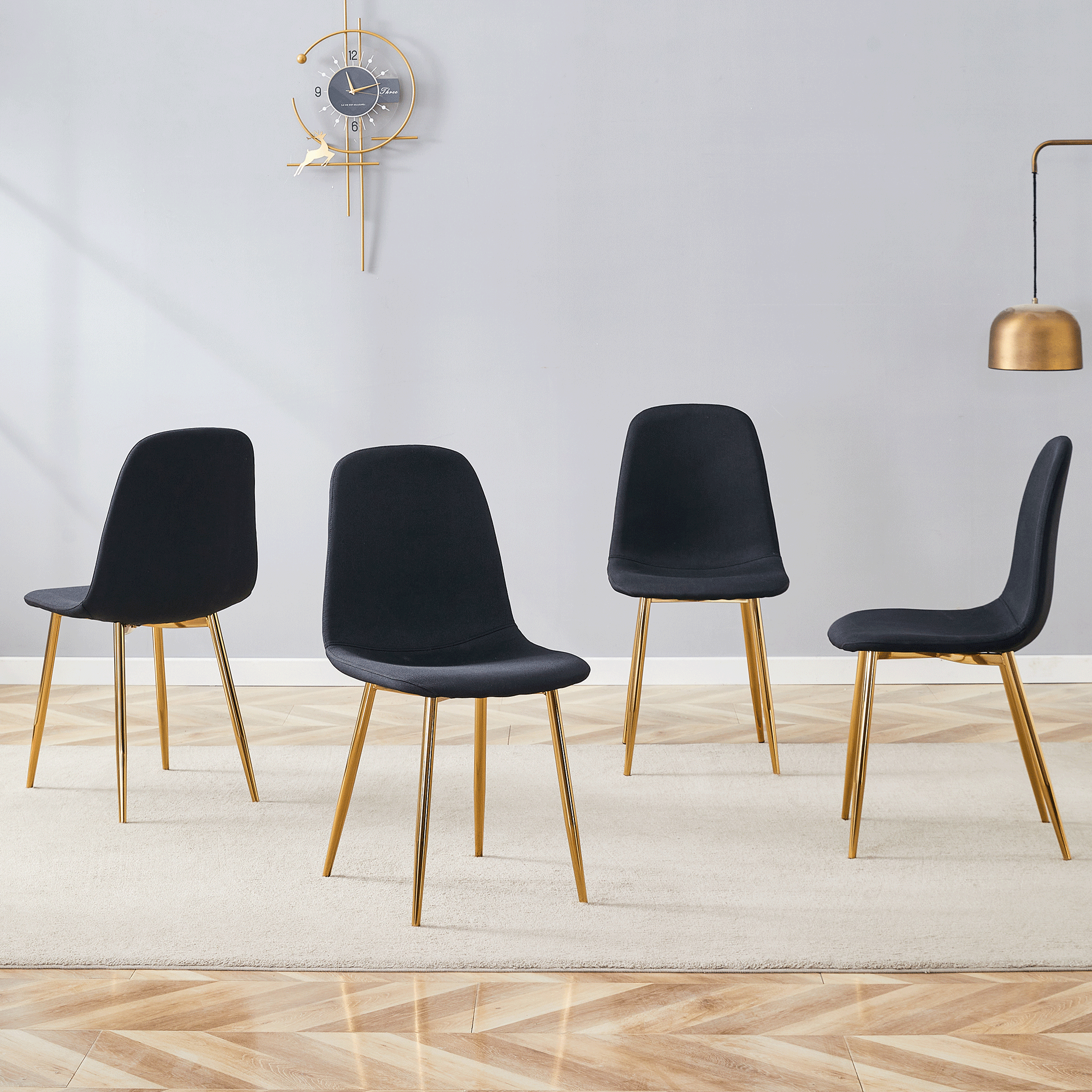 Luxury Simple Chair - Set of 4 BLACK Linen-Cotton Material High