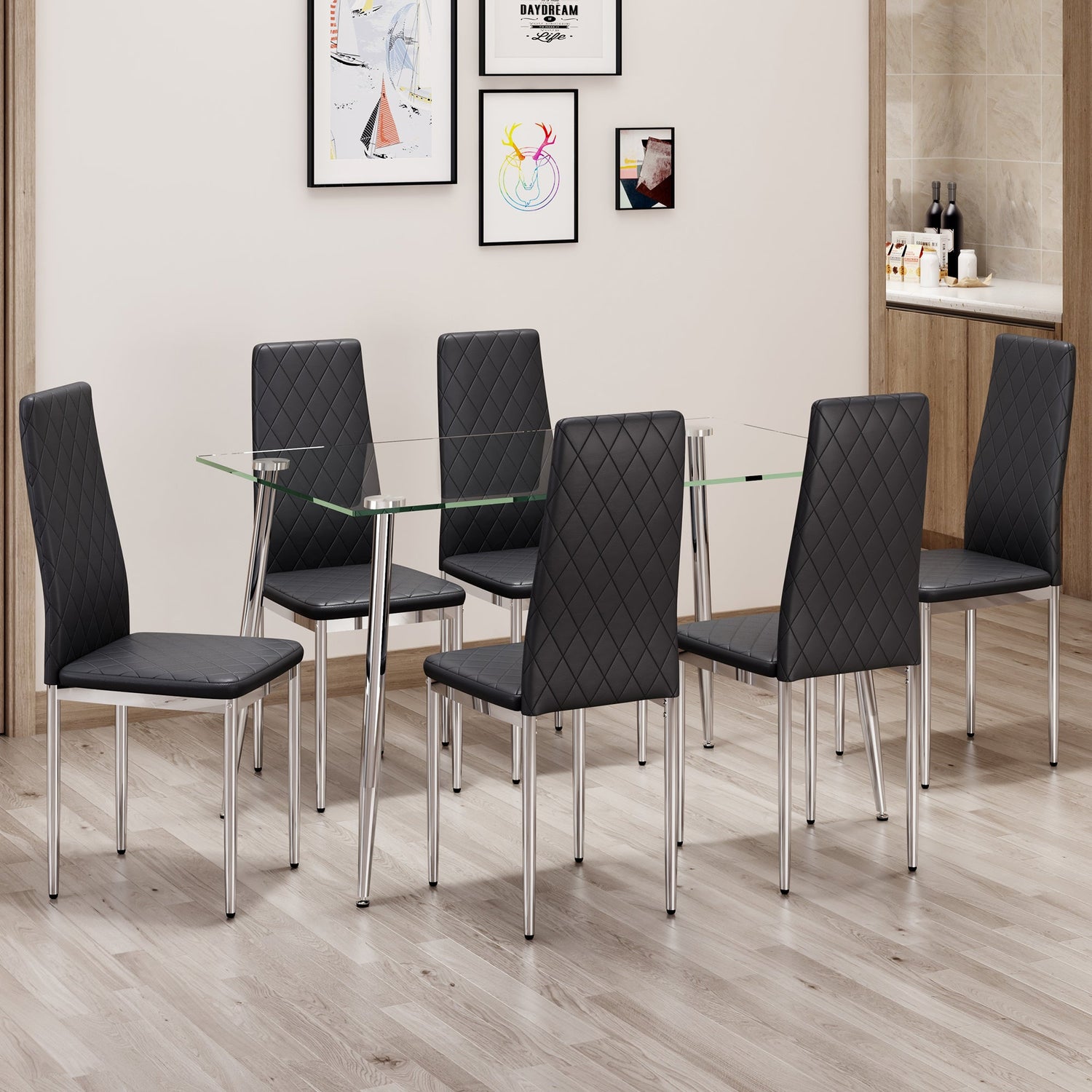 Table and chair set.Rectangular Dining Table with Tempered Glass