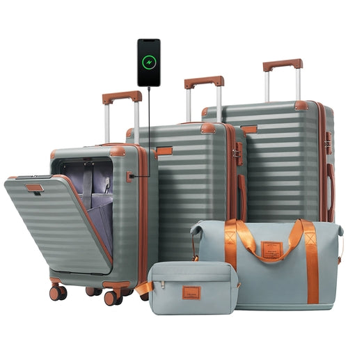 Luggage Sets 5 Piece with Front Opening , Hardside Expandable Carry on