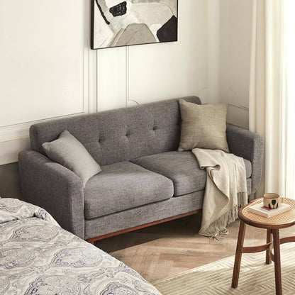 Grey Mid-Century Loveseat Sofa Easy Assembly, Solid Wood