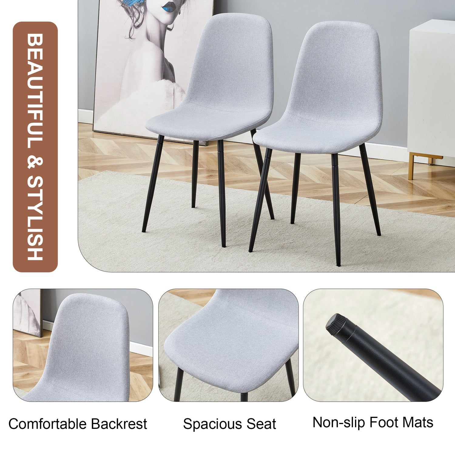 Comfortable Linen-Cotton Dining Chair Set - Four Pieces in Light