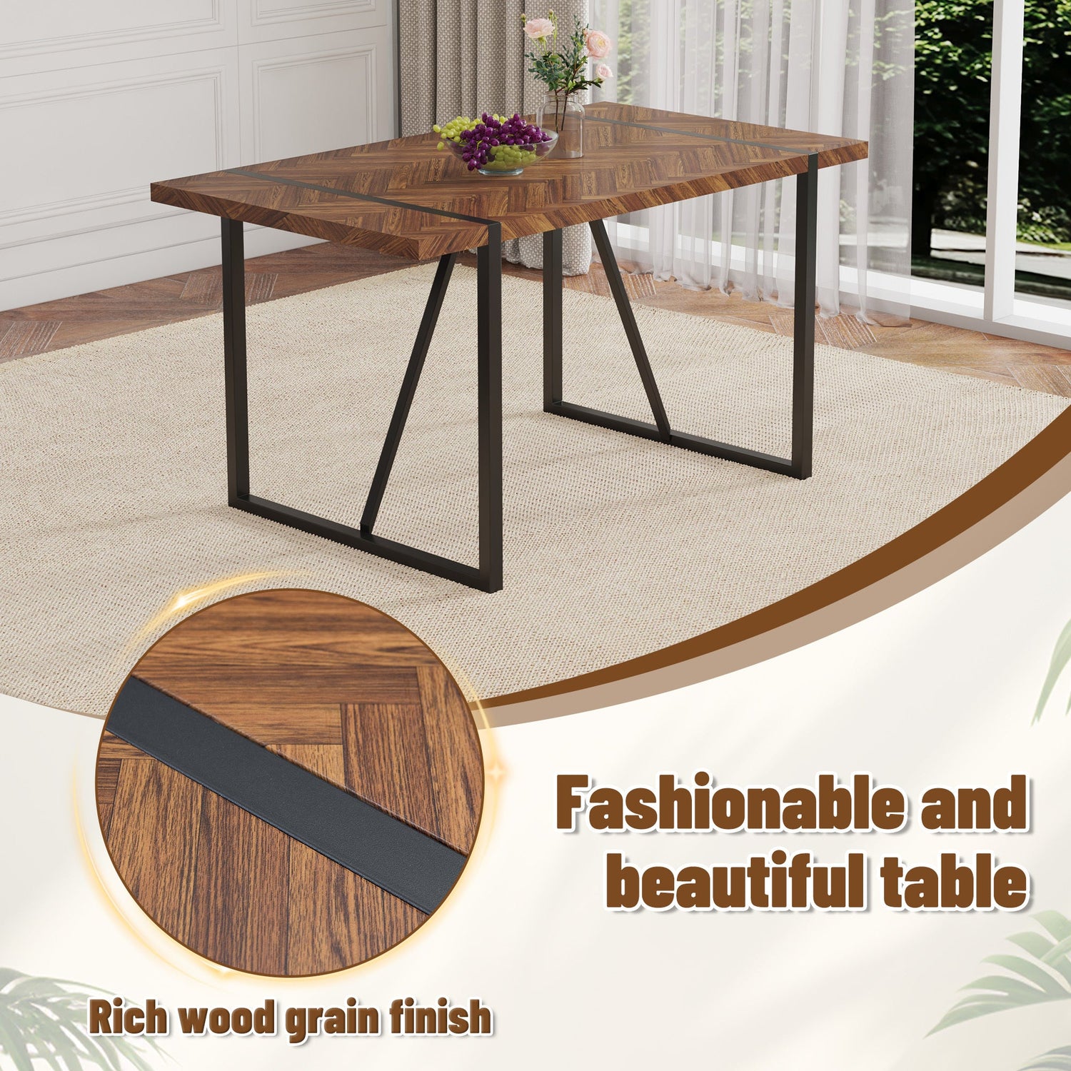 A minimalist retro rectangular dining table with a specially textured