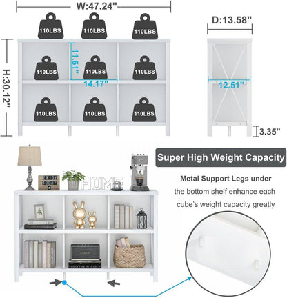 6 Cube Storage Organizer with Shelf, Long Wood and Metal Cubby