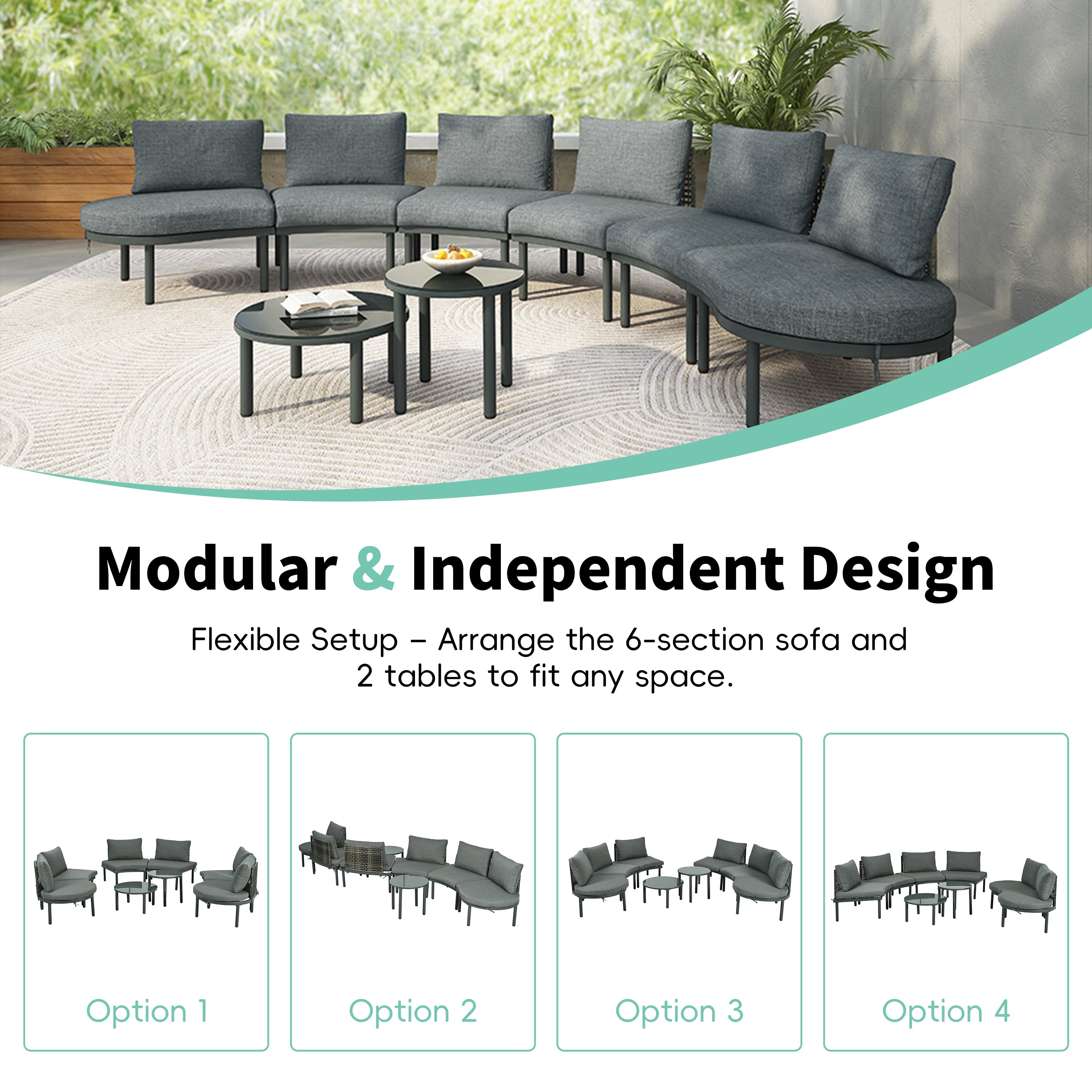 8-Piece Patio Sofa Furniture Set, Half Moon Outdoor Sectional Sofa