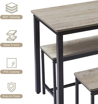 Dining Table Set for 4, Kitchen Room Table Set with 2 Benches, 3-Piece