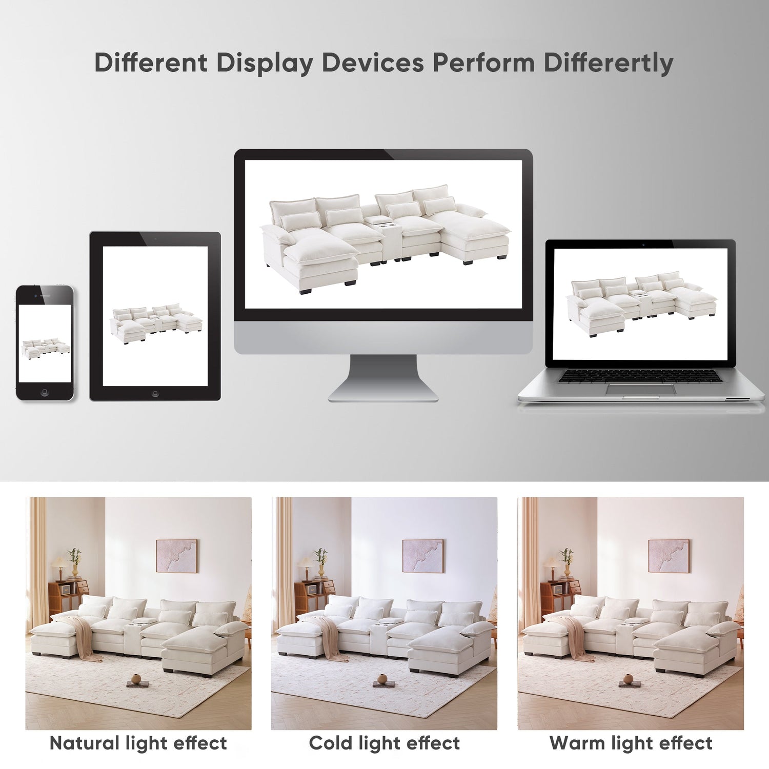123*55" Modern U-shaped Sofa with Console,Cupholders and USB
