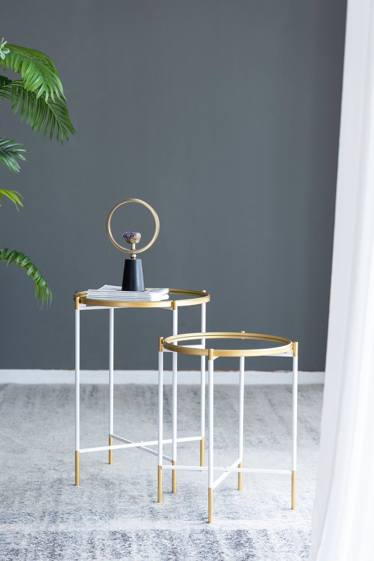 Set of 2 Mirrored Top Side Table, L:D18x23.5&