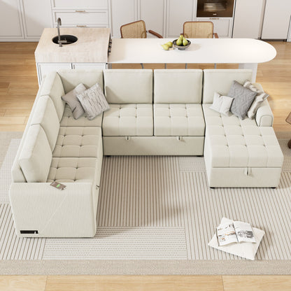 107.5" U-shaped Sofa Sectional Sofa Pull-out Sofa bed with a Storage