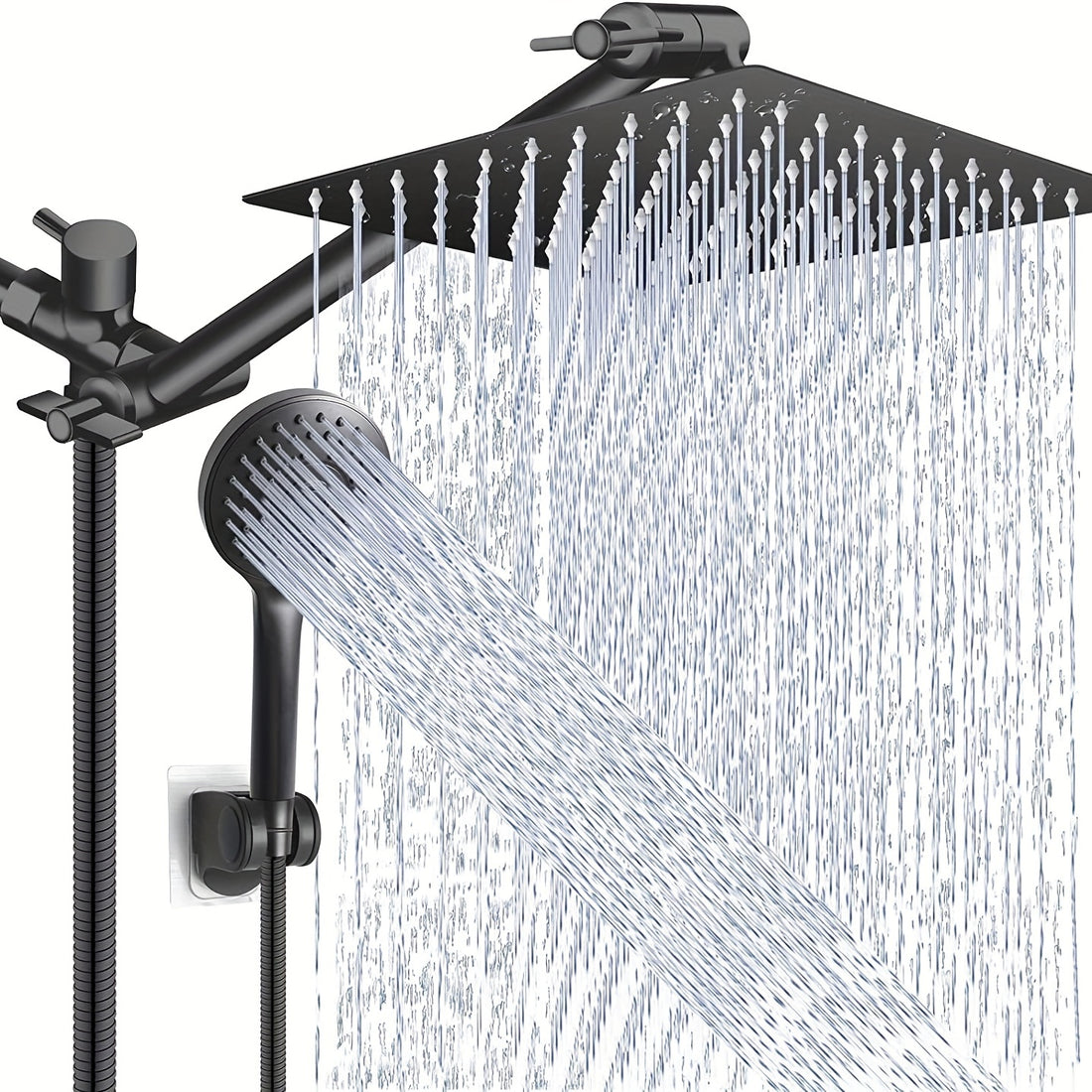 [8 Inch High Pressure Shower] 1set Shower Head Combo, 8 Inch High Pressure Rain Shower Head, With 11 Inch Adjustable Extension Arm And 5 Settings Handheld Shower Head Combo, Rain Shower Head With Handheld Sprayer, Bathroom Ac