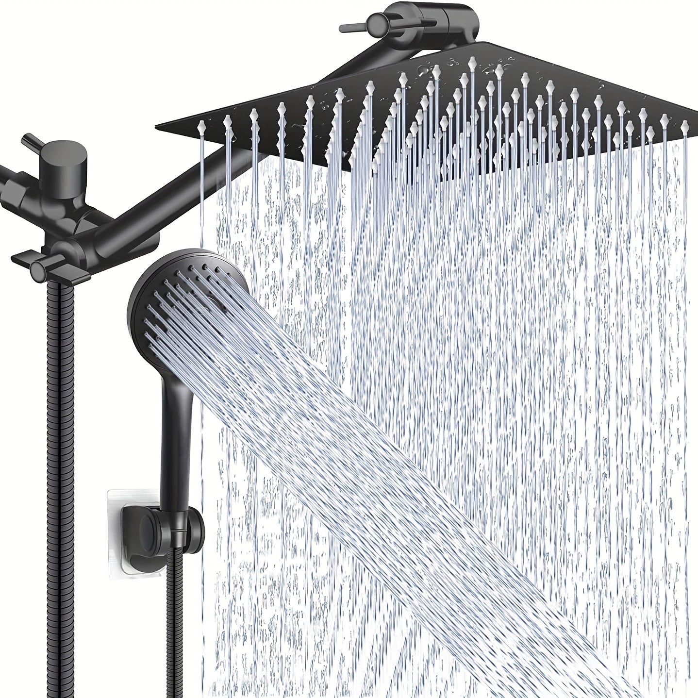 [8 Inch High Pressure Shower] 1set Shower Head Combo, 8 Inch High Pressure Rain Shower Head, With 11 Inch Adjustable Extension Arm And 5 Settings Handheld Shower Head Combo, Rain Shower Head With Handheld Sprayer, Bathroom Ac