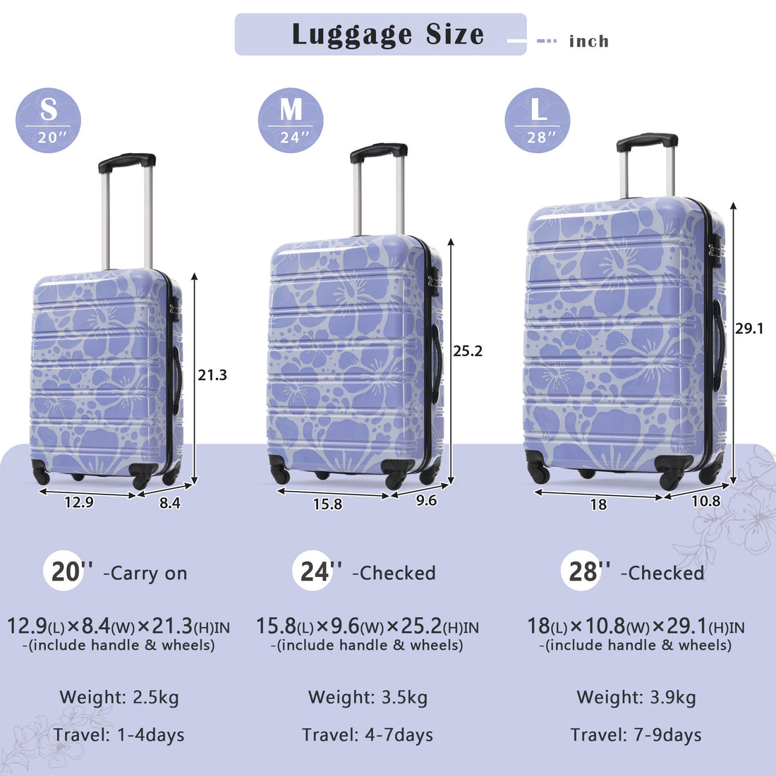 Hardshell Luggage Sets 3 pcs Spinner Suitcase with TSA Lock