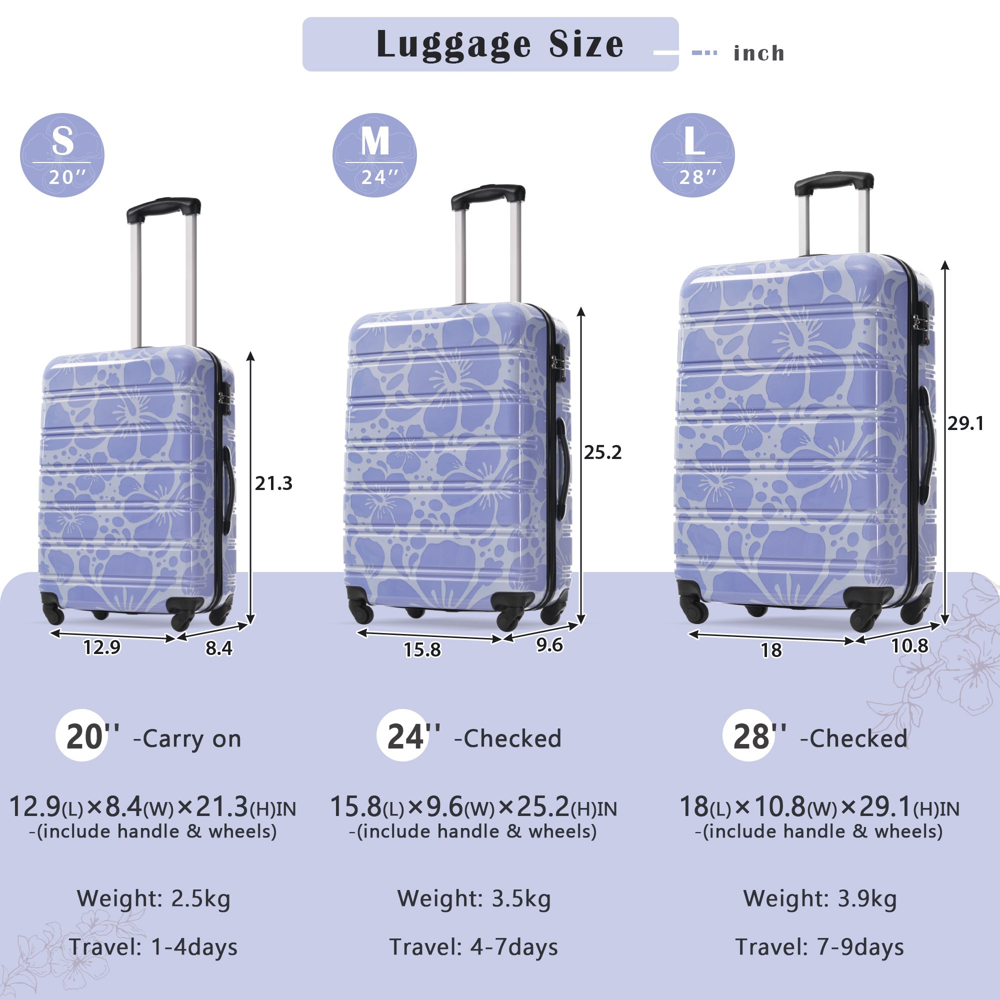 Hardshell Luggage Sets 3 pcs Spinner Suitcase with TSA Lock