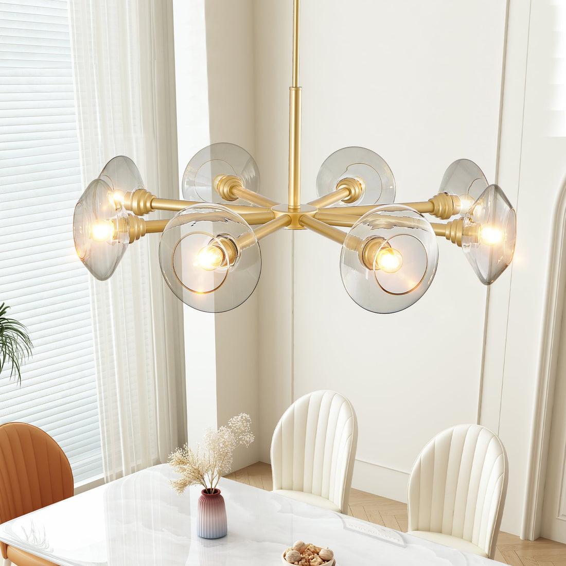 Modern Gold 8-Light Sputnik Chandelier with Clear Glass Shades,