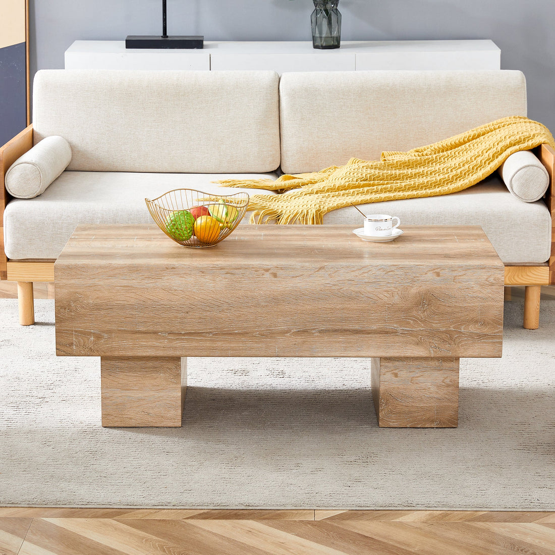 Modern Simple Light Wood Texture MDF Coffee Table - 43.3&