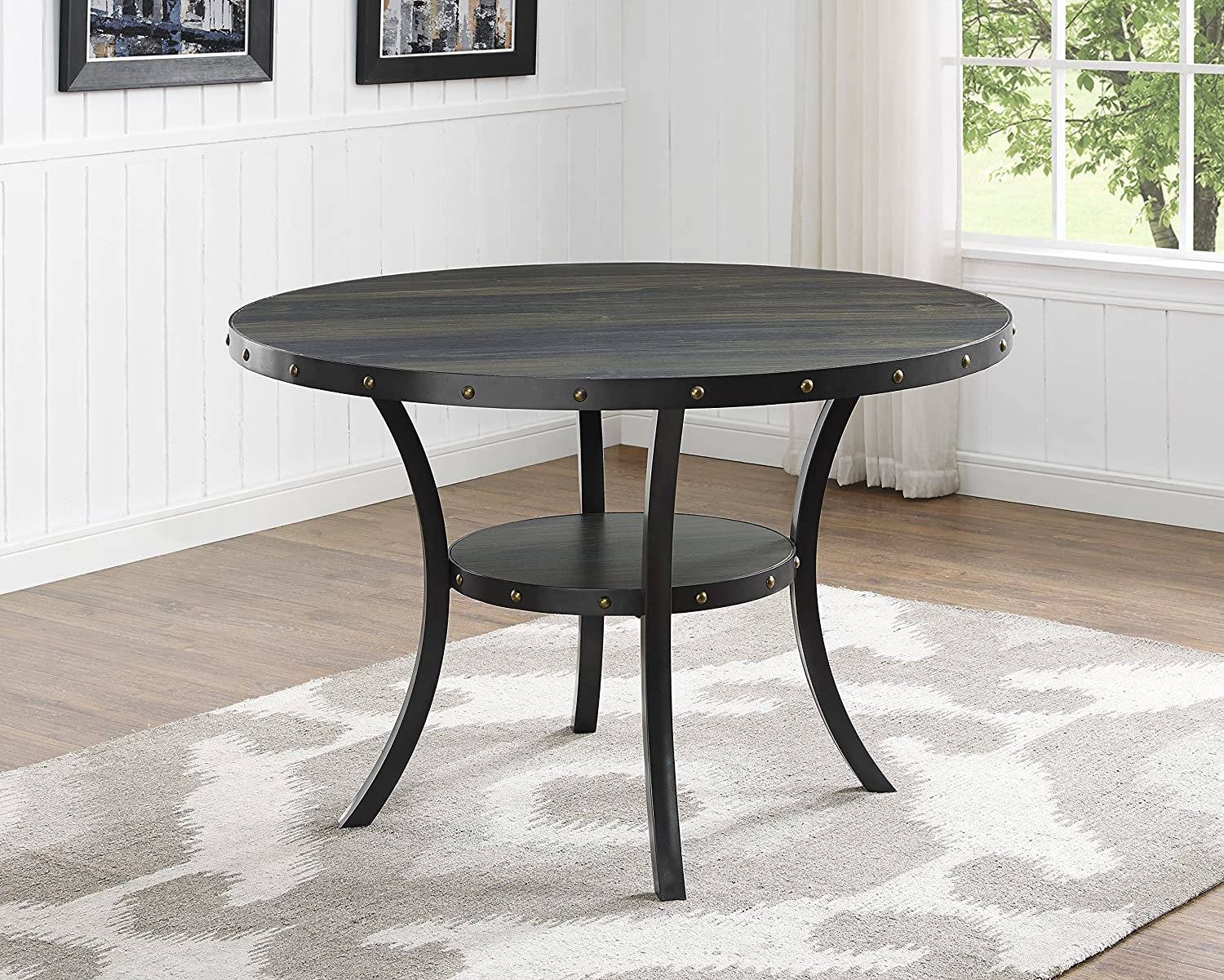 Tan Fabric Nailhead Dining Set with Espresso Wood