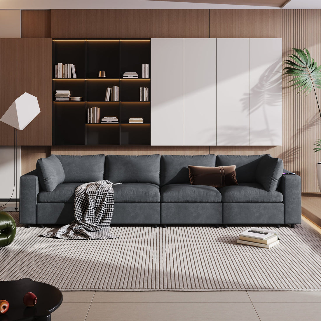 Upholstered Modular Sofa with with Storage Space, USB Charge
