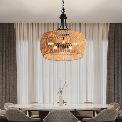 Boho Hemp Rope Pendant Light, Hand-Woven Jute Hanging Lamp with