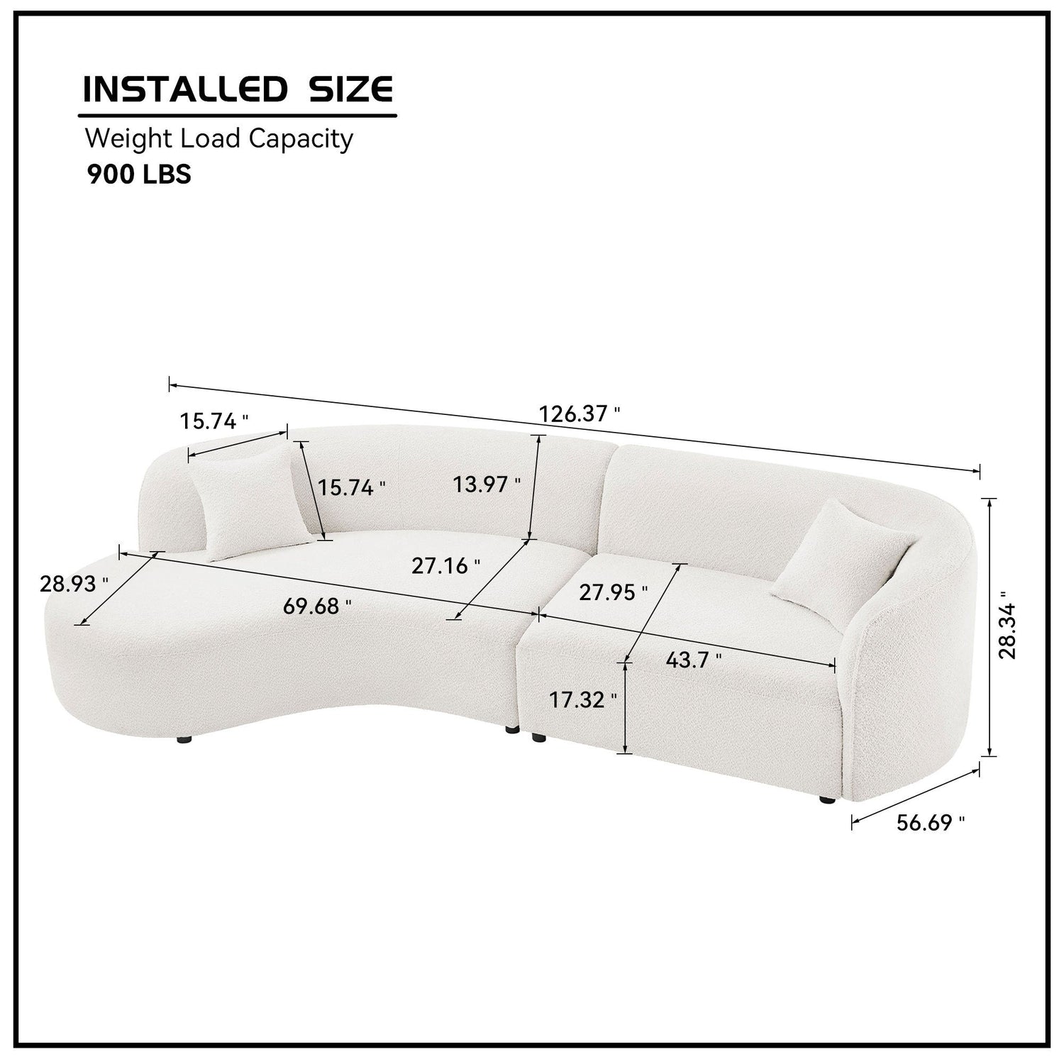 Luxury Modern Style Living Room Upholstery Curved Sofa with Chaise