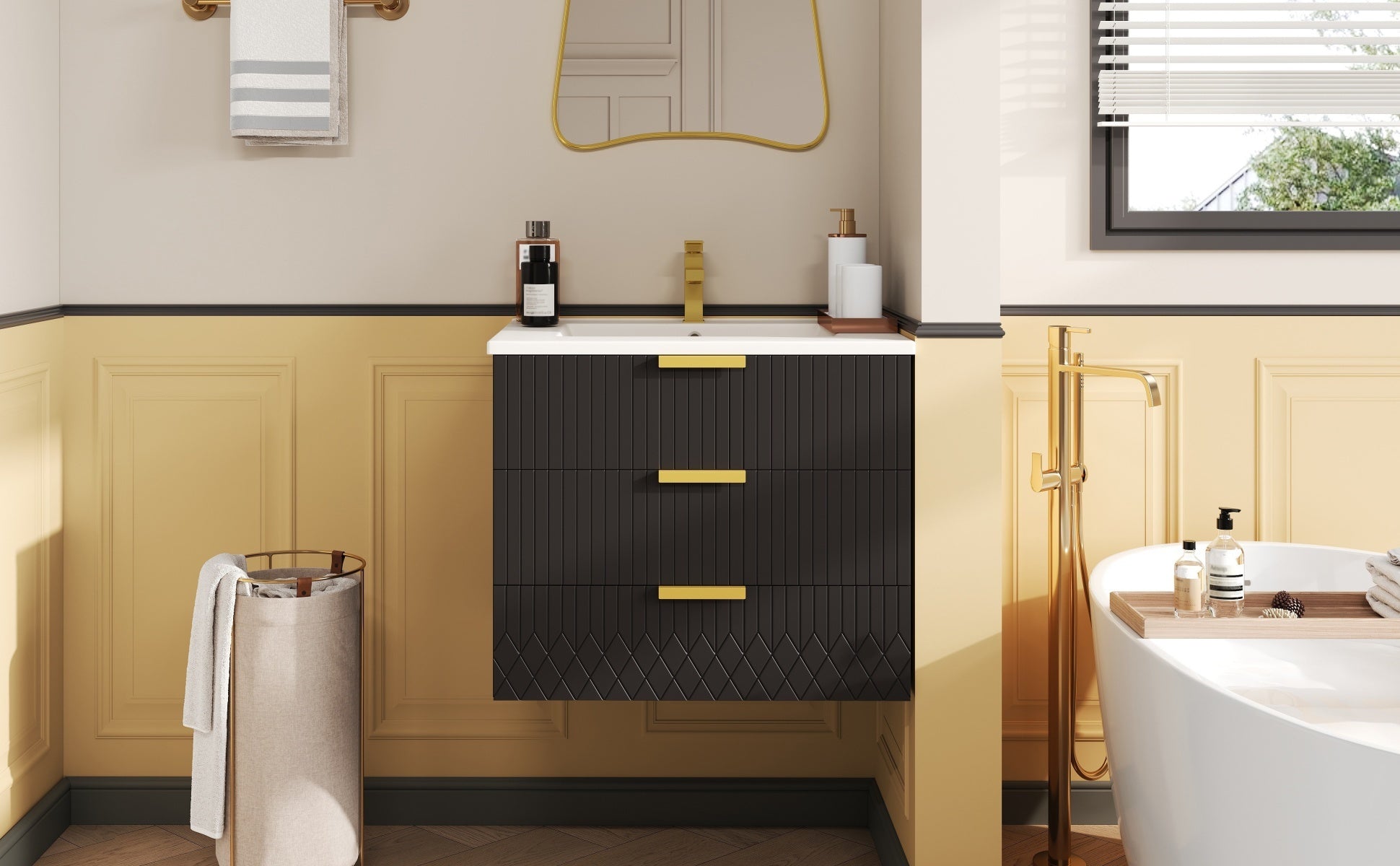 24inch Wall Mounted Floating Cabinet w/Double Drawer, Floating