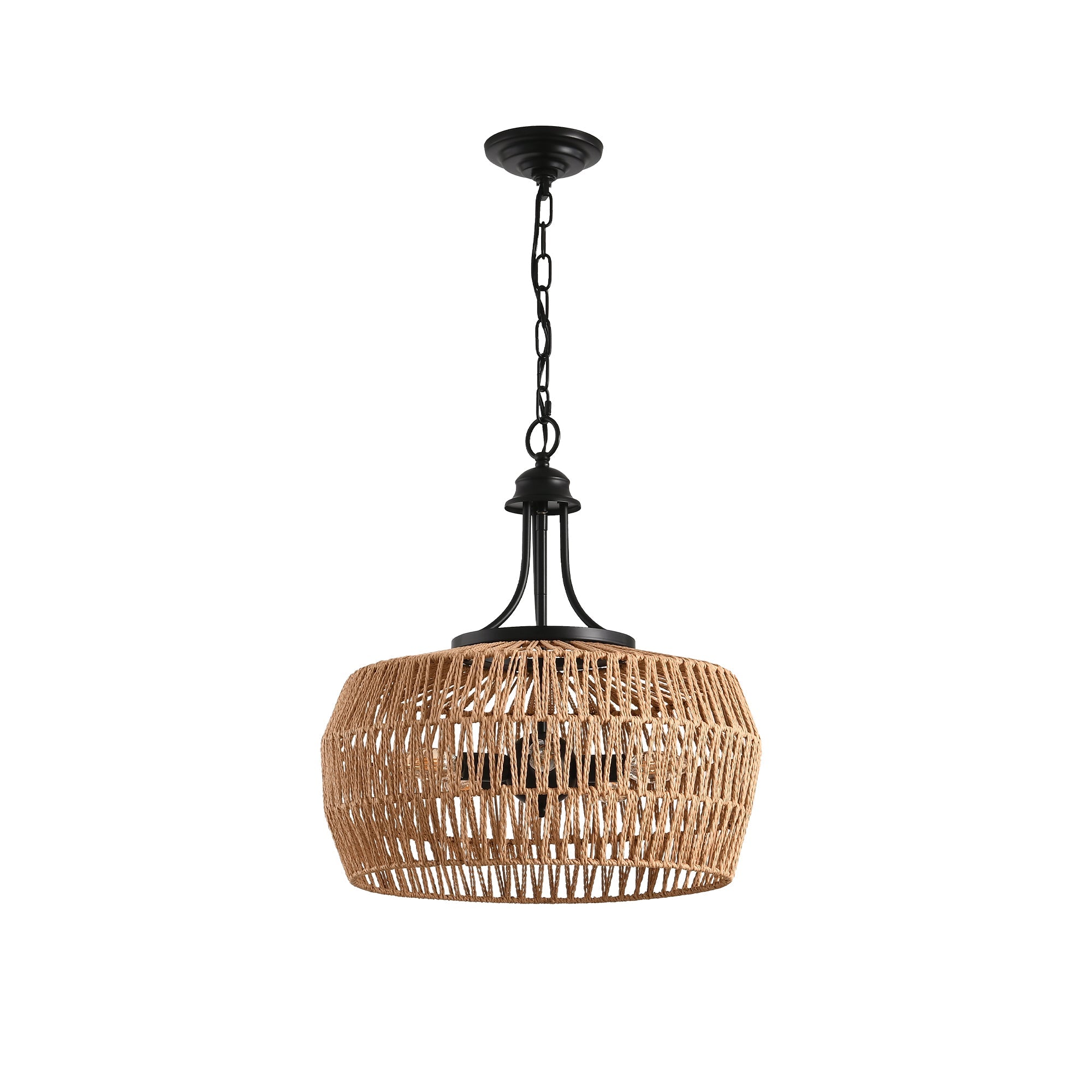 Boho Hemp Rope Pendant Light, Hand-Woven Jute Hanging Lamp with