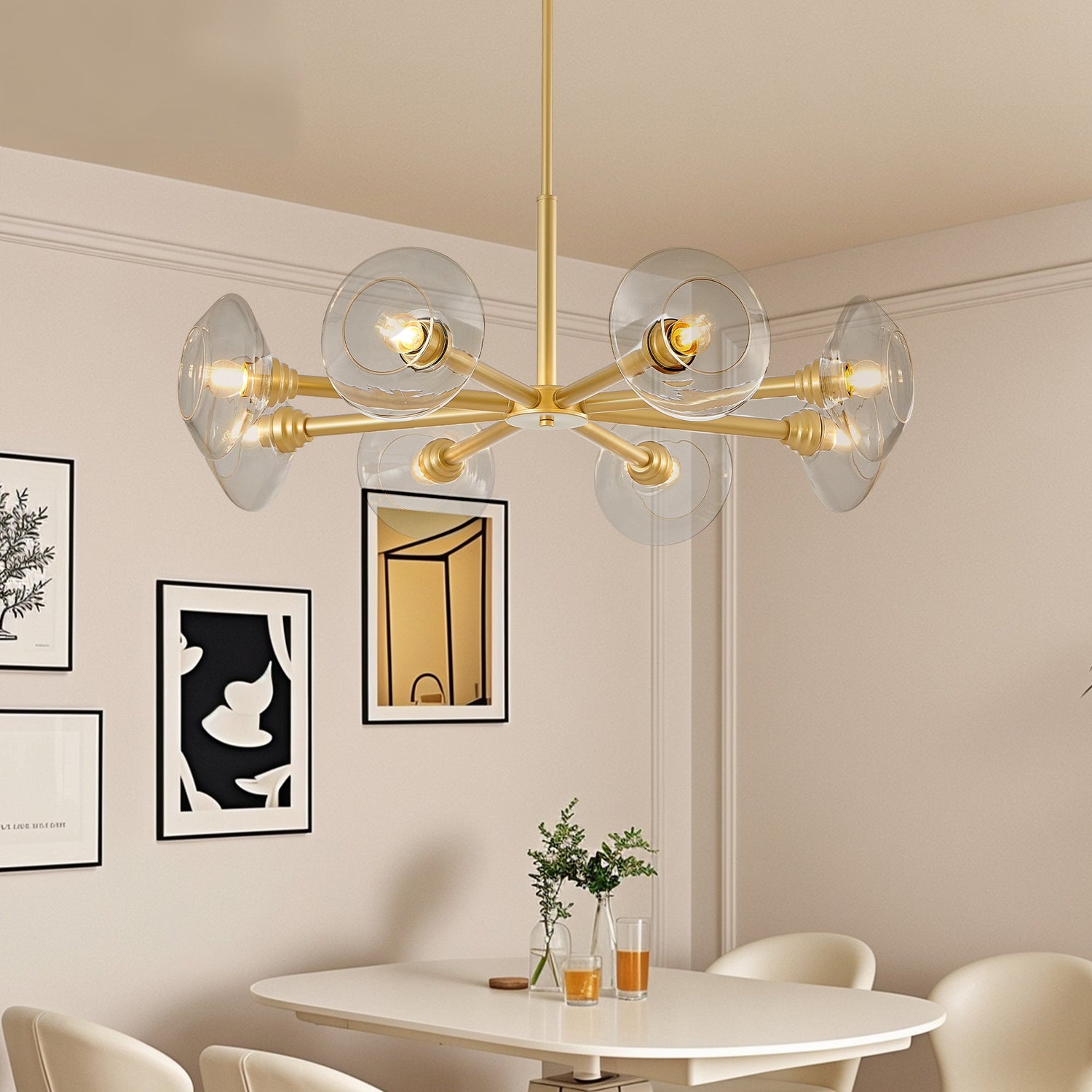 Modern Gold 8-Light Sputnik Chandelier with Clear Glass Shades,