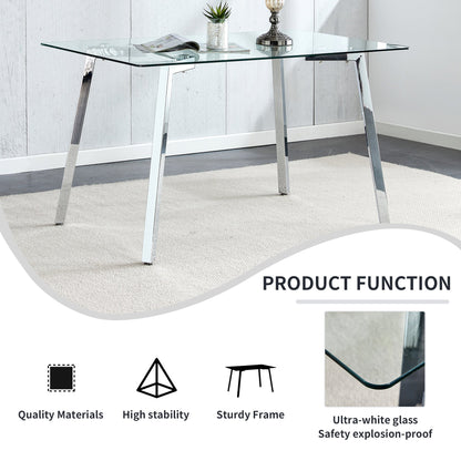Glass Dining Table Modern Minimalist Rectangular for 4-6 with 0.31&