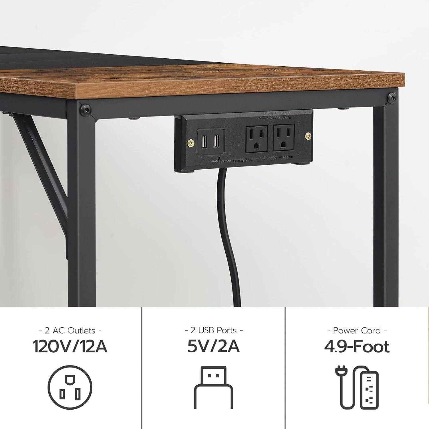Computer Desk, Home Office Desk with Power Outlet, Modern Study