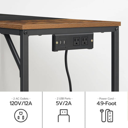 Computer Desk, Home Office Desk with Power Outlet, Modern Study