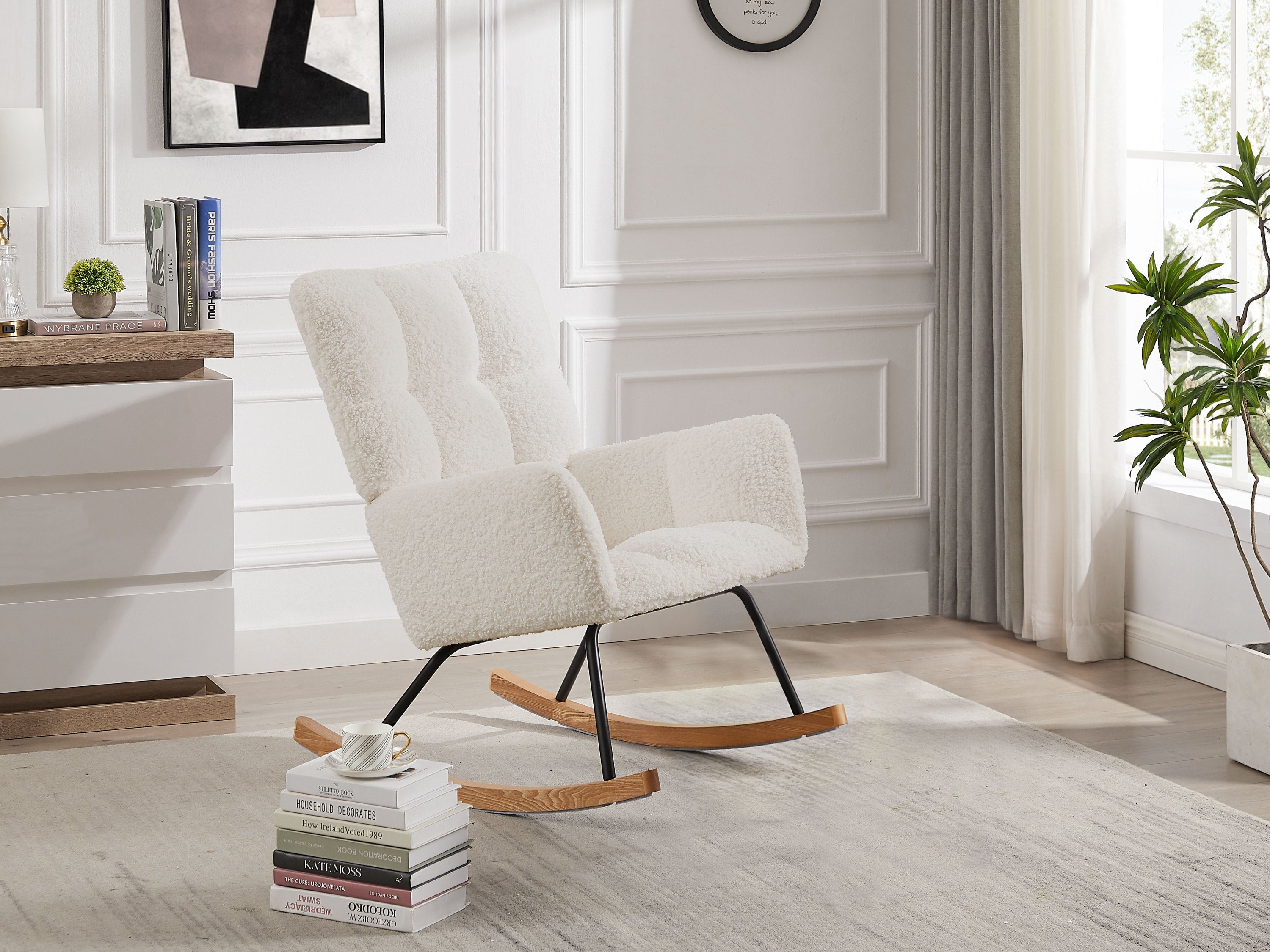 Comfy Upholstered Lounge Chair Rocking Chair with High Backrest, for