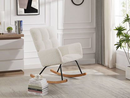 Comfy Upholstered Lounge Chair Rocking Chair with High Backrest, for