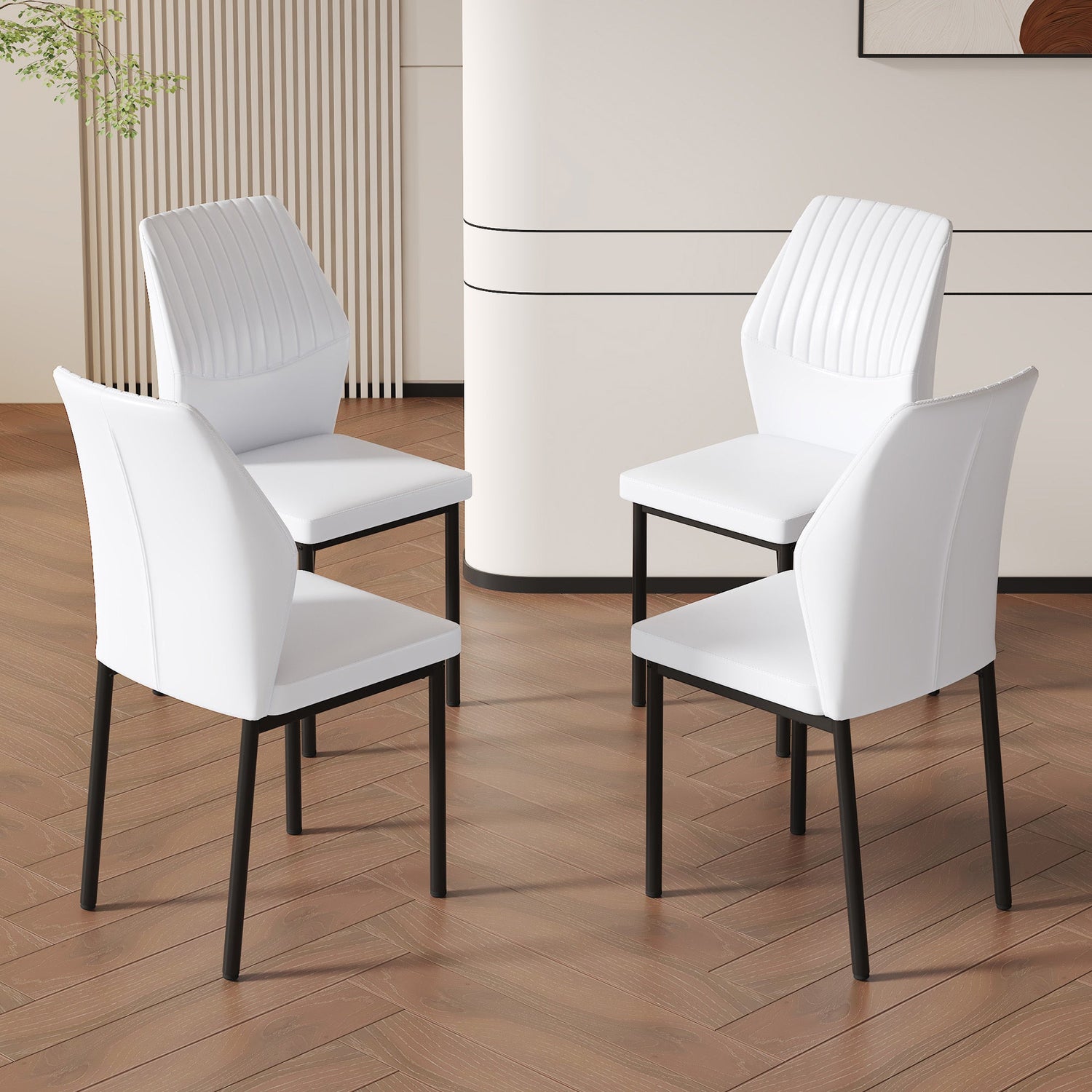 Luxury Simple Chair - Set of 4 White PU Material High Resilience