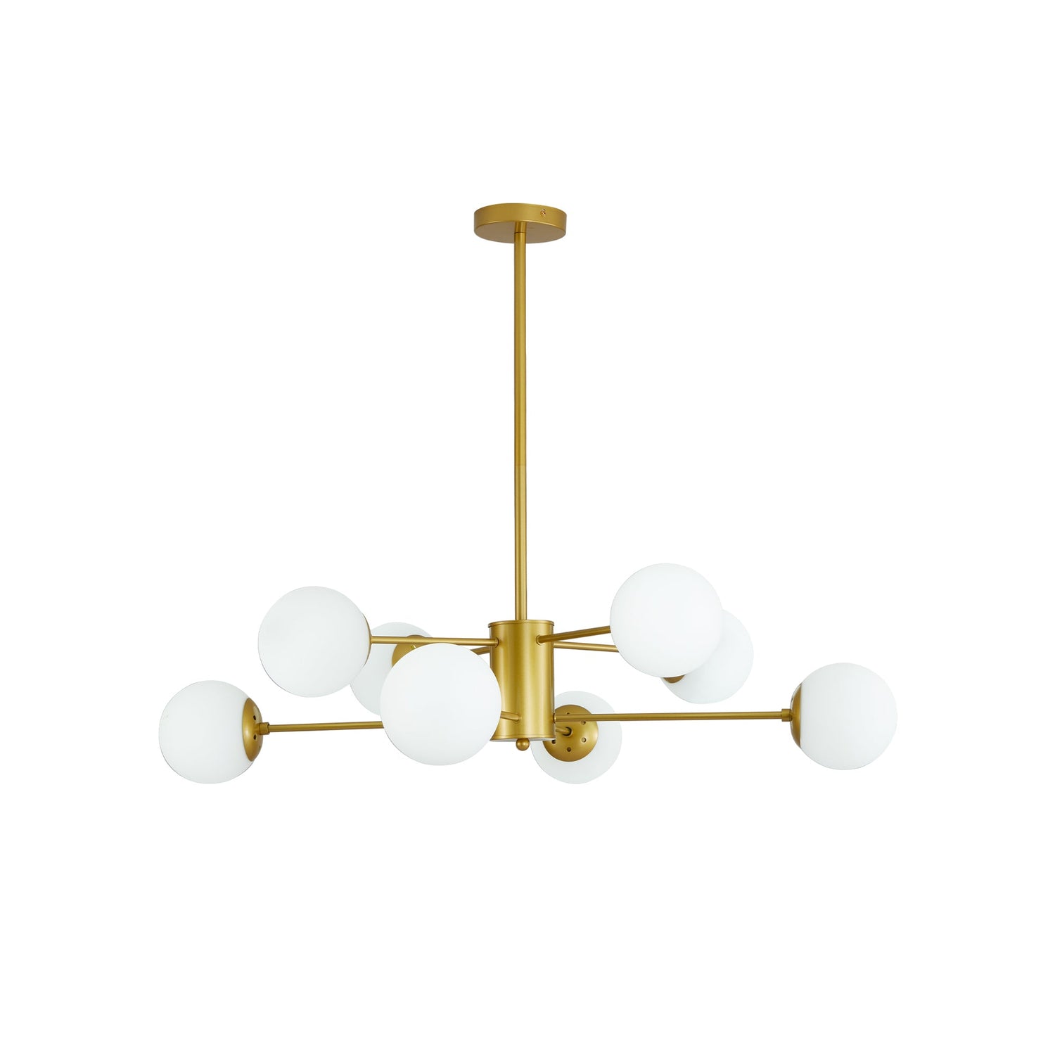 Modern 8-Light Gold Chandelier with White Glass Globe Shades,