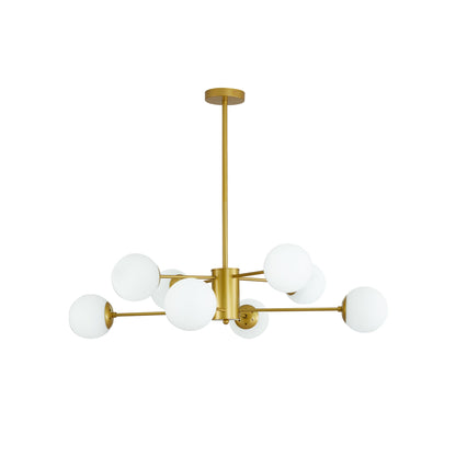 Modern 8-Light Gold Chandelier with White Glass Globe Shades,