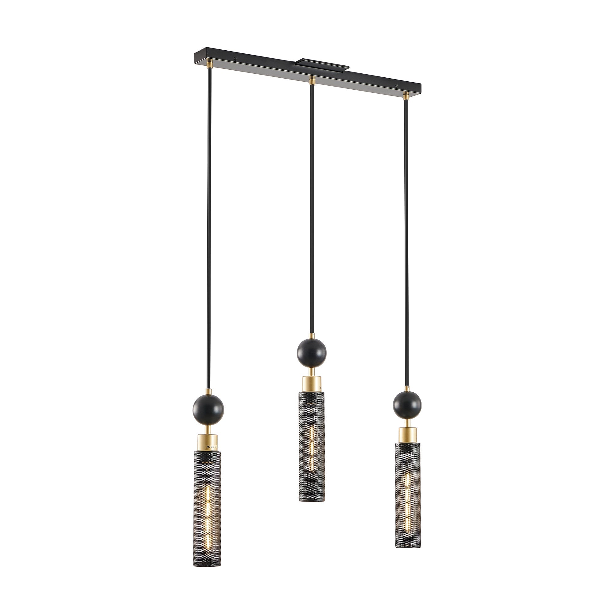 Modern Black and Gold 3-Light Pendant Chandelier, Adjustable Hanging