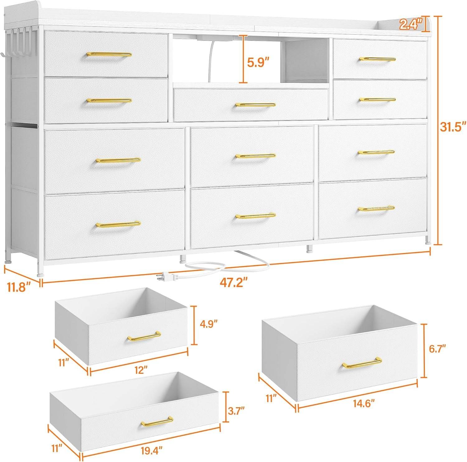 Dresser TV Stand with 11 Drawers for 60&quot; TV Stand for Bedroom with LED