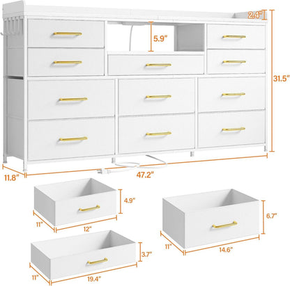 Dresser TV Stand with 11 Drawers for 60&quot; TV Stand for Bedroom with LED